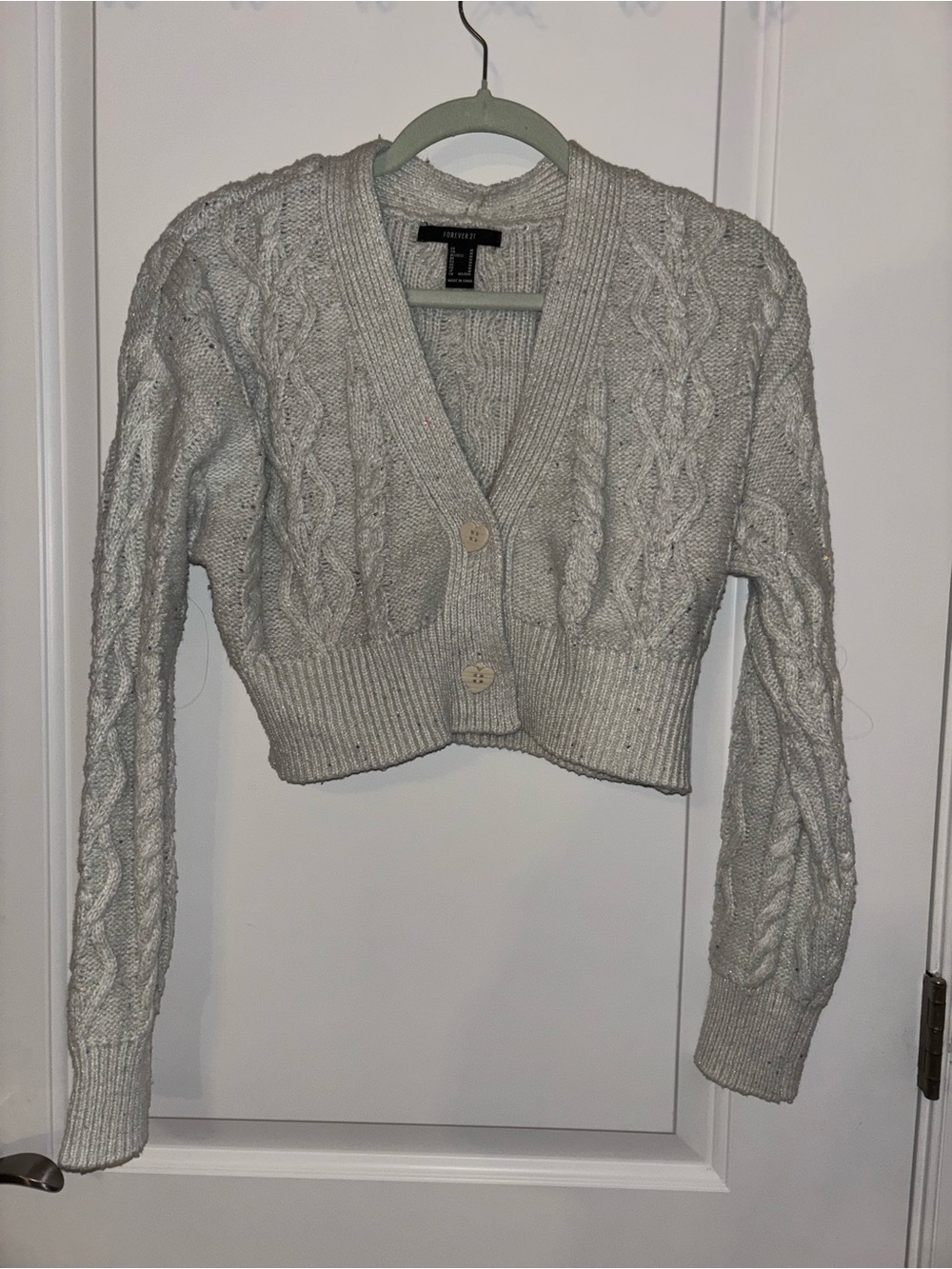 Forever 21 Cropped Cable Knit Cardigan - Light Gray